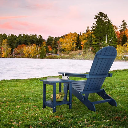 Melucivi Folding Adirondack Chair Weather Resistant Patio Chairs with Cup Holder, Plastic Adirondack Chairs for Outdoor, Backyard, Fire Pit, Deck, Garden, Campfire, Dark Blue