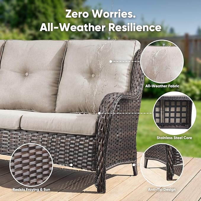 Belord 6 Piece Wicker Patio Furniture Set, Outdoor Swivel Rocker Chairs Set of 2 with Ottomans and Loveseat - Photo 10
