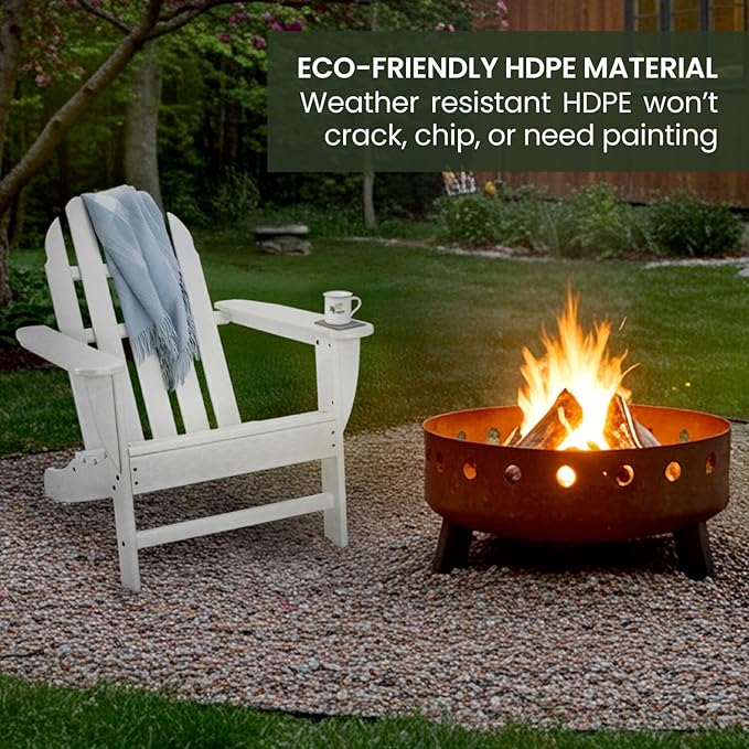 Hanover Classic Adirondack Chair, All-Weather HDPE Outdoor Furniture, Eco-Friendly, Durable Outdoor Patio Seating, White