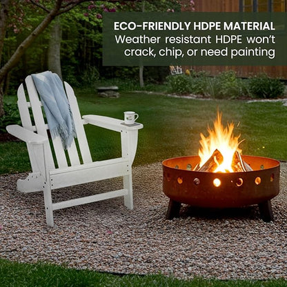 Hanover Classic Adirondack Chair, All-Weather HDPE Outdoor Furniture, Eco-Friendly, Durable Outdoor Patio Seating, White