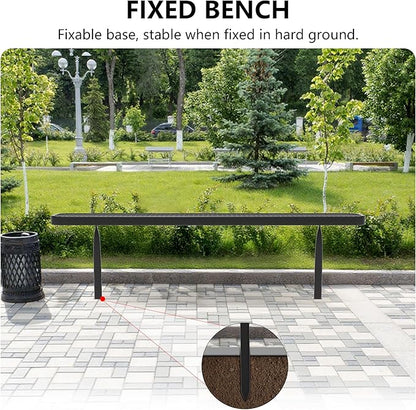 6 FT Heavy Duty Metal Park Bench for Outside, Outdoor Backless Bench with Thermoplastic Coating, Commercial Benches for Shopping Mall, Store, Park, Deck, Inground Mounted, Black