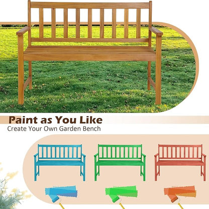 RELAX4LIFE Outdoor Bench Acacia Wood - 2-Person Garden Bench w/800 Lbs Weight Capacity, Slatted Wooden Loveseat w/Backrest & Armrests, Patio Park Chair for Front Porch Poolside Park Backyard (48'')