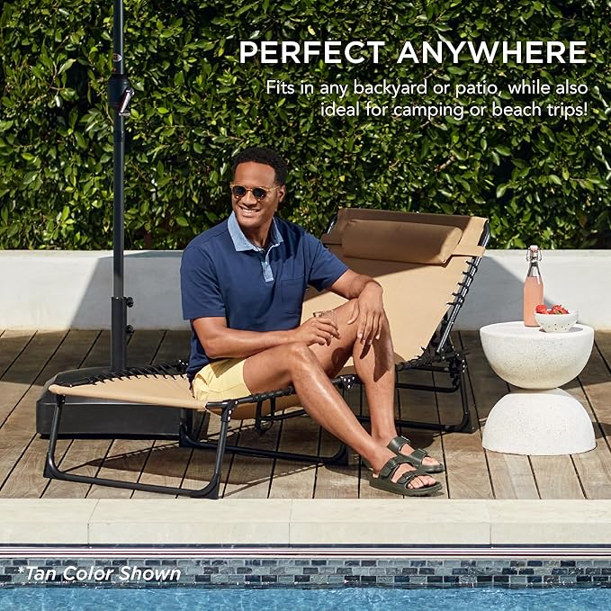 Best Choice Products Patio Chaise Lounge Chair, Portable Outdoor Folding Recliner for Lawn, w/ 8 Positions, Handles, 300lb Capacity - Resort Blue