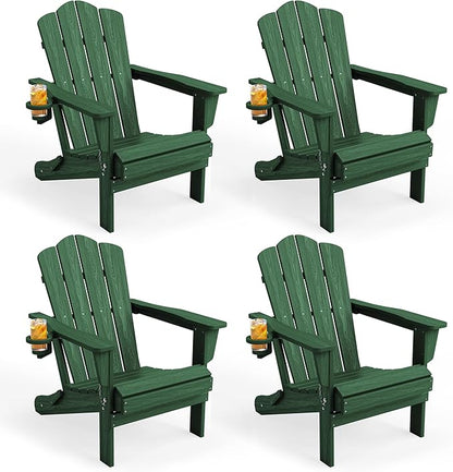 KINGYES Folding Adirondack Chair Set of 4, HDPE All-Weather Folding Adirondack Chair, Green