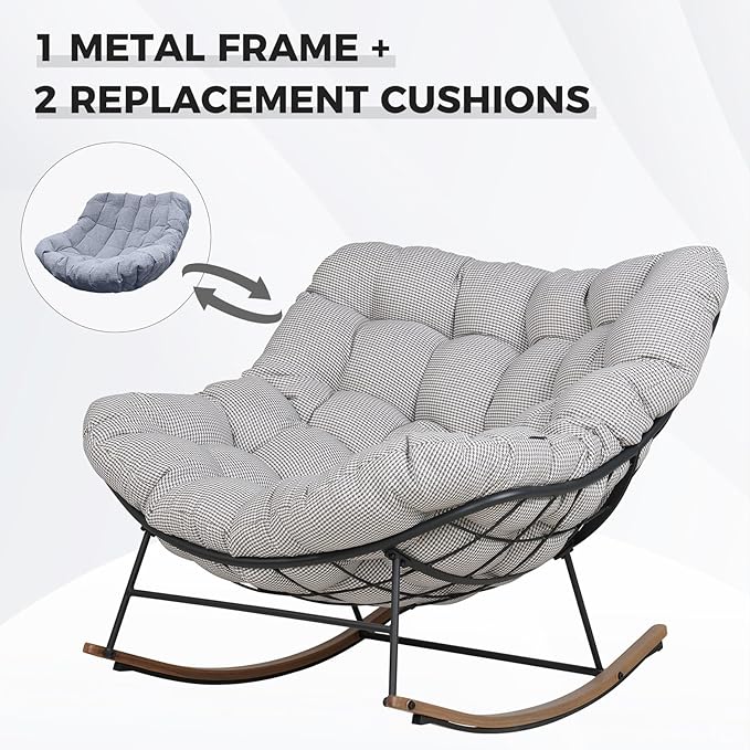 Grand patio Outdoor Rocking Chair with 2 Cushions, E-Coated Papasan Rocking Chair with Cushion - Photo 3