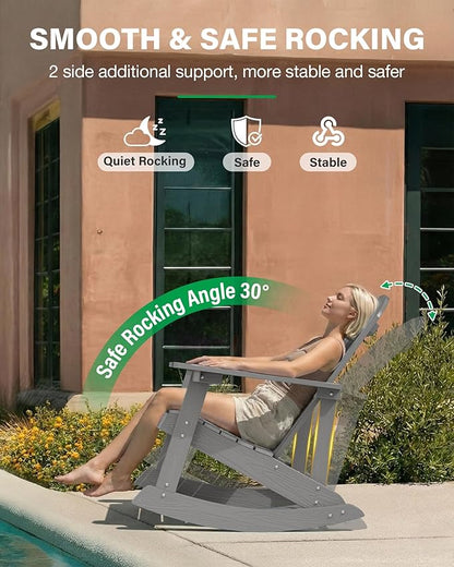 YEFU Outdoor Rocking Chair Set of 4,Adirondack Rocking Chair,Patio Rocker Chair with Wide Back,Oversized Rocker Chair Look Like Real Wood, for Lawn, Porch, Backyard, Indoor and Garden(Grey)