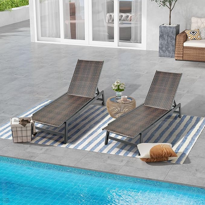 Giantex Patio Chaise Lounge Chair - Outdoor PE Rattan Recliner Chair with Wheels, 5-Position Adjustable Backrest, Steel Frame, Wicker Tanning Chair for Deck, Poolside, Yard, Beach Sunbathing Chair(1)