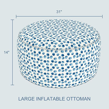 LVTXIII Indoor/Outdoor Extra Large Inflatable Ottoman Pouf D31 x H14 Inch, Round Footstool with Handle, Weather-Resistant Portable Furniture for Patio, Camping, Beach, Brush Blue