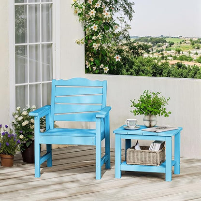 Patio Chairs Set of 2, Weatherproof HIPS Outdoor Dining Chair with Ergonomics Wide Seat, 400lbs Capacity Outdoor Chairs for Garden, Porch, Lawn & Backyard, Lake Blue