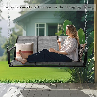 Textilene 3 Seat Hanging Swing, 5.2FT Patio Bench Swing, 660lbs Heavy Duty Outdoor Porch Swing with Hanging Chains for Courtyard, Garden, Tree, Yard