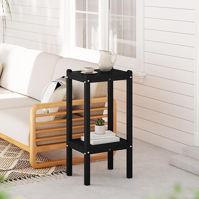WestinTrends Malibu 36" Outdoor Adirondack HDPE 2-Tier Patio Side Table, Black - Photo 2