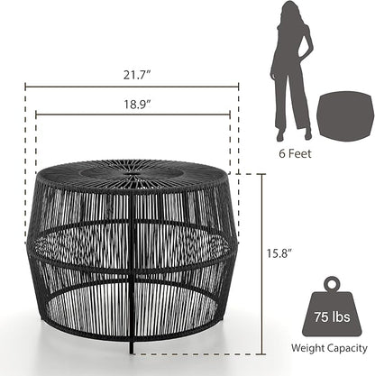 Furniture of America Ysar Boho Rattan Round Coffee Table Outdoor with Metal Frame, All-Weather and Rust Resistant, Handcrafted Coastal Furniture for Patio, Poolside, Garden, Yard, Black