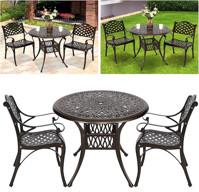 YUSING Outdoor Dining Chairs Set of 2, Cast Aluminum Metal Arm Chairs for Kitchen, Garden, Backyard - Photo 7