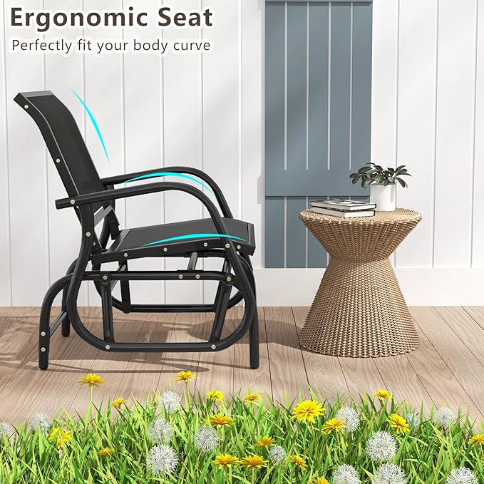 Giantex Swing Glider Chair W/Study Metal Frame Comfortable Patio Chair Love-Seat for Garden, Porch, Backyard, Poolside - Photo 8