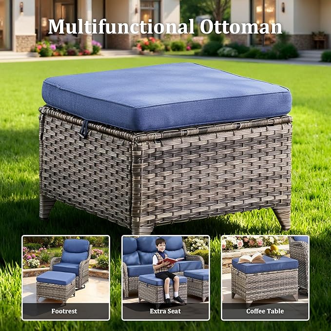 3 Pieces Patio Furniture Sofa Set with 6" Thick Cushions, High Back Wicker Sectional Outdoor Sofa with Ottomans - Photo 6