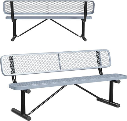 Leisure Craft Metal Outdoor Bench with Back - 6 Foot Heavy Duty Bench Seating for Garden, Porch, Picnic, Park, Expanded Metal, Thermoplastic Coating, Commercial Grade Furniture Made in USA - Gray