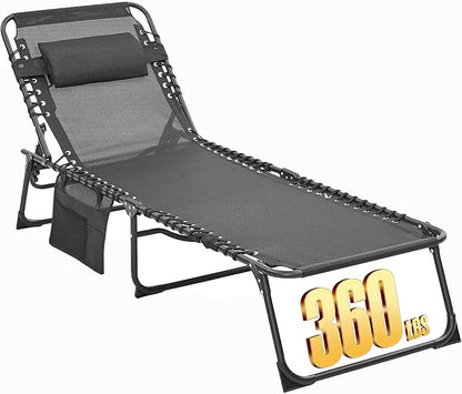 Folding Chaise Lounge Chair, Patio Teslin Tanning Chair, Outdoor Chaise Lounger with 5-Position Reclining Back, Breathable Mesh Seat for Beach, Poolside, Patio Sunbathing