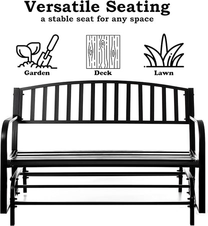 Gardenised QI003392 Outdoor Black Steel Swing, Powder Coated Glider Bench, Loveseat Lawn Rocker Bench for Yard, Patio, Garden and Deck