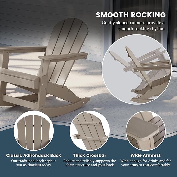 WO WESTIN OUTDOOR HDPE Laguna Outdoor Rocking Poly Adirondack Chair (Set of 2), Weathered Wood