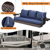 3-Person Wicker Porch Swing Chair Heavy Duty 900 LBS Outdoor Rattan Patio Swing Chair w/Cup-Holder & Steel Chains - Photo 2