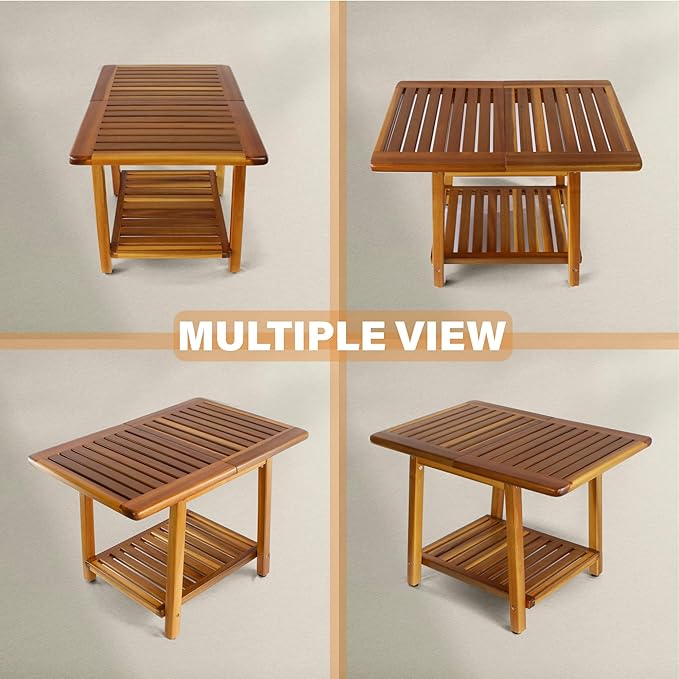 ENKEZI Acacia 24 Inches Outdoor Side Table, 2-Tier Sturdy Patio, End Table Weather Resistant - Photo 4