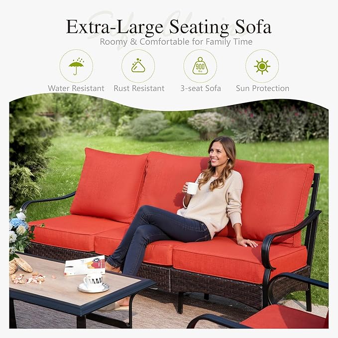 Sophia & William Patio Furniture Set, 4 Piece Metal Outdoor Conversation Set with 3-Seater Outdoor Couch, 2 Sofa Chairs - Photo 3