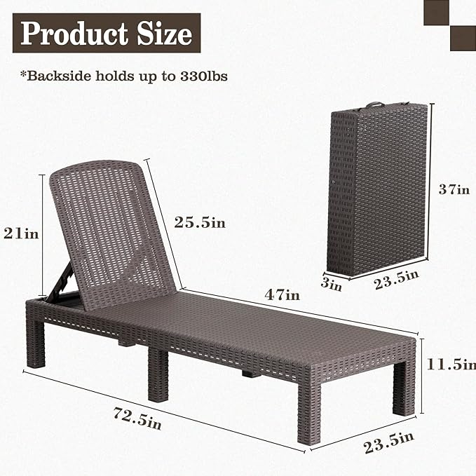 DIMAR GARDEN Outdoor Chaise Lounge, Pool Lounge Chair with Table, 3 Pieces Mocha