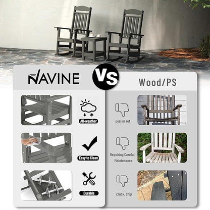 Outdoor Rocking Chairs Set of 8, Oversized High Back Patio Rocking Chairs, All Weather Porch Rocking Chairs for Outside. Dark Grey