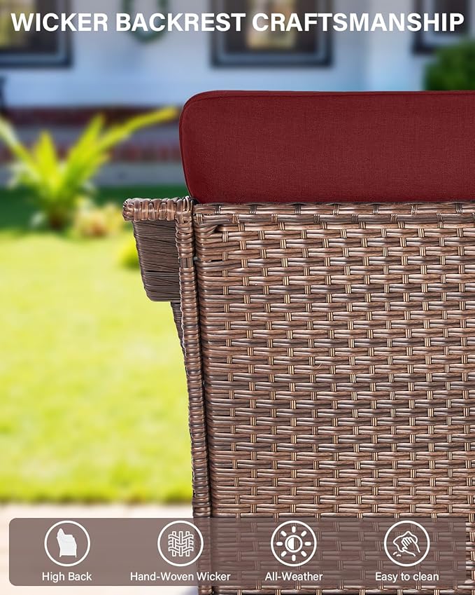 Belord High Back Outdoor Patio Furniture Set - Wicker Outdoor Swivel Rocker Patio Chairs with Sofa and Ottoman - Photo 8