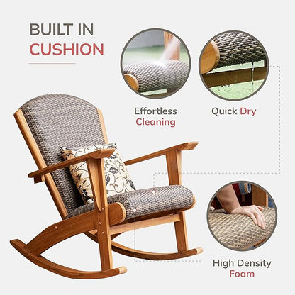 Cambridge Casual Camden Teak Wood Padded Woven Seat Outdoor Rocking Chair, All-Weather Wicker