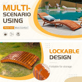 Greesum Wood Folding Chaise Lounge Chair, Weatherproof Extended Sun Lounger with Adjustable Headrest for Patio - Photo 6