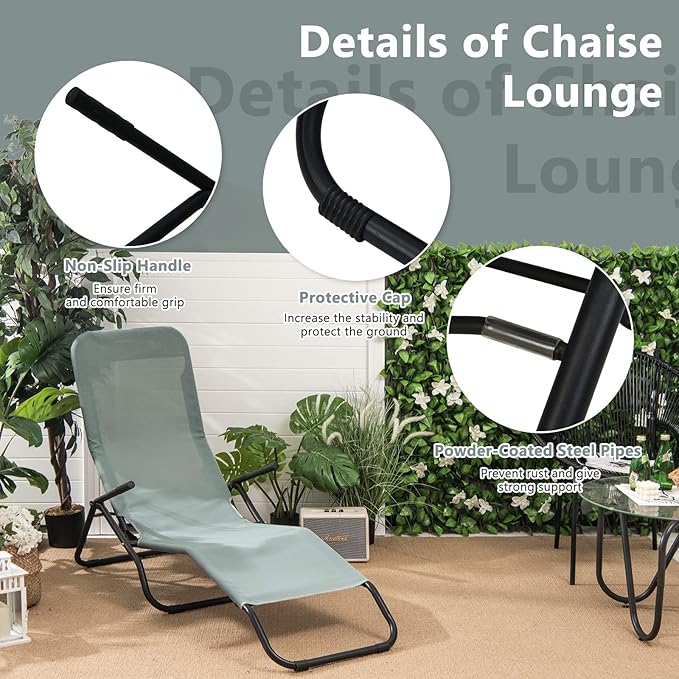 Giantex Patio Chaise Lounge Chair Set of 2, Outdoor Sunbathing Chairs Folding & Stacking Lawn Chair W/Rocking Design, Lightweight and Portable Tanning Lounger for Deck, Yard, Pool Chairs (2, Green)