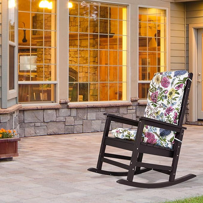 SERWALL HDPE Outdoor Rocking Cushion Set of 2, Memory Foam Cushion Flowers Pattern