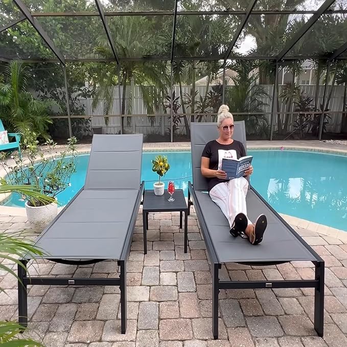 PURPLE LEAF Extra Large Outdoor Chaise Lounge 2 Pieces Aluminum Patio Lounge Chair with Wheels Reclining Chair for - Photo 1