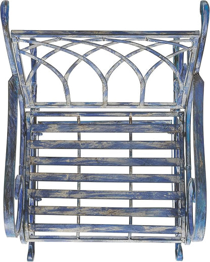SAFAVIEH Outdoor Collection Medrano Victorian Mossy Blue Wrought Iron Rocking Chair
