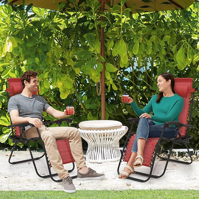 MoNiBloom Zero Gravity Chair Outdoor Folding Patio Lounge Chair for Outside Reclining Lawn Chair Recliner Beach Chair for Adults, Maroon