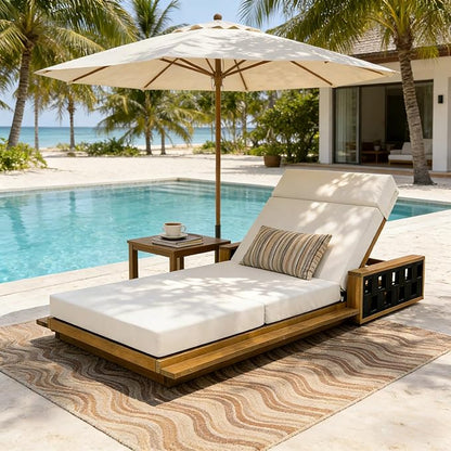 Christopher Knight Home Arly Acacia Wood Chaise Lounge Chair Outdoor with Foldable Cushion, Adjustable Backrest Sun Lounger Recliner, Wooden Patio Sun Bathing Lounge Chair, Teak+Beige