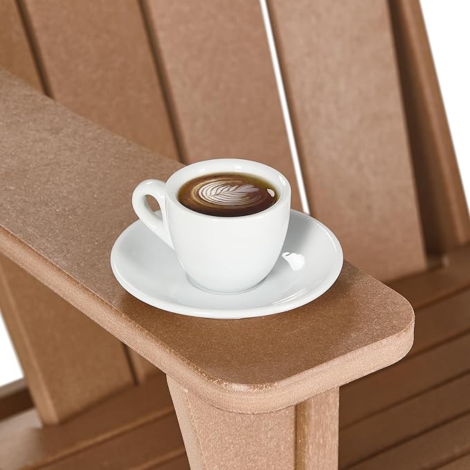 Costaelm 4-Piece Set Outdoor/Patio Poly Adirondack Chairs with a Coffee and a Side Table (2 Seater), Teak