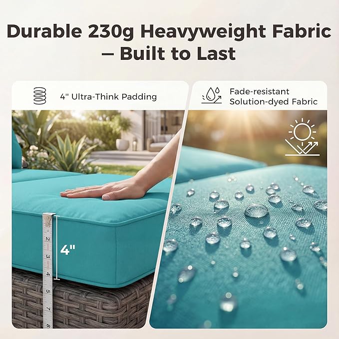 RADIATA 51.2" Outdoor Loveseat Sofa Bed, PE Wicker Patio Daybed with 2-Person Double Chaise Lounge - Photo 7