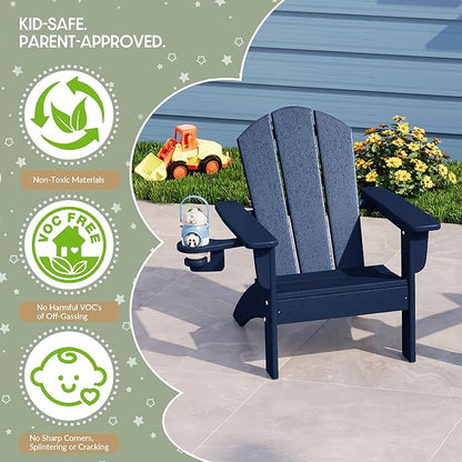 WestinTrends Malibu 3-Piece Kids HDPE Adirondack Chairs Set with Square Side Table and Cup Holders, Navy Blue