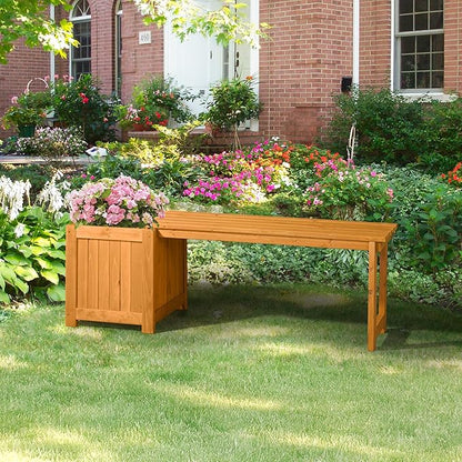 VINGLI Outdoor Wood Bench with Planter Boxes, 2-in-1 All-Weather Porch Bench Seat ＆ Open-Ended Wooden Raised Garden Bed, for Balcony Yard Patio (1 Box)