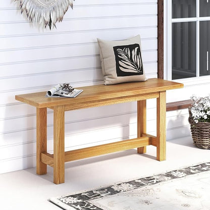 Tangkula Outdoor Teak Wood Bench, Patio Dining Bench Seat, Wooden Garden Bench, 2-Person Loveseat Seating for Porch, Backyard and Poolside (1,Natural)