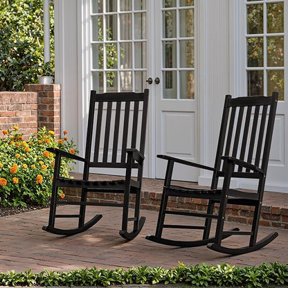 Flamaker Acacia Wood Patio Rocking Chair Set of 2, High Back and Widen Armrest for Adults, Solid Wood Porch Rocking Chair for Lawn, Garden, Backyard (Black)