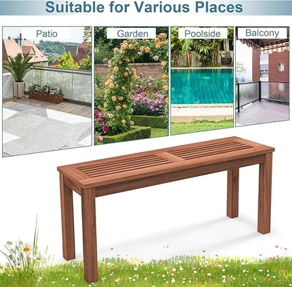RELAX4LIFE Wooden Outdoor Bench - Patio Bench with Slatted Seat, Weather Resistant Solid Wood Frame, Garden Bench, 2 Seater Park Bench for Deck, Poolside, Balcony, Porch, Lawn, Outside Bench (2)