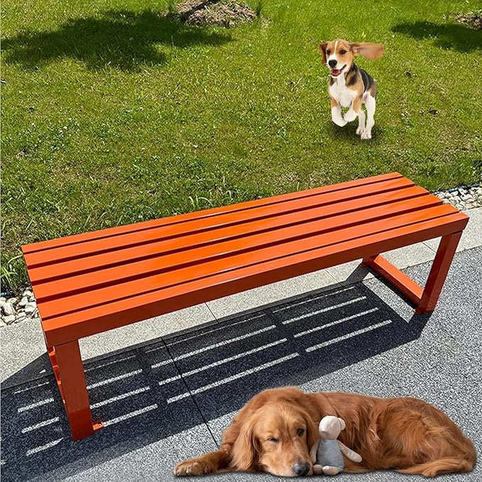 Garden Benches with Metal Legs, Outdoor Bench for Garden, Smooth and Comfortable, can Accommodate 2-3 People(Orange,120cm)