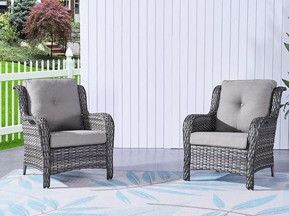 HUMMUH Outdoor Furniture 4 Pieces Patio Furniture Set Wicker Outdoor Sectional Sofa with 2 Patio Chairs,Coffee Table(Grey/Grey)