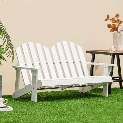 Giantex Kids 2-Seat Adirondack Chair - Fir Wood Double Loveseat with High Backrest, Arm Rest, 300 LBS Weight Capacity, Outdoor All Weather Porch Chair for Balcony, Backyard, Poolside, Yard (1, White)