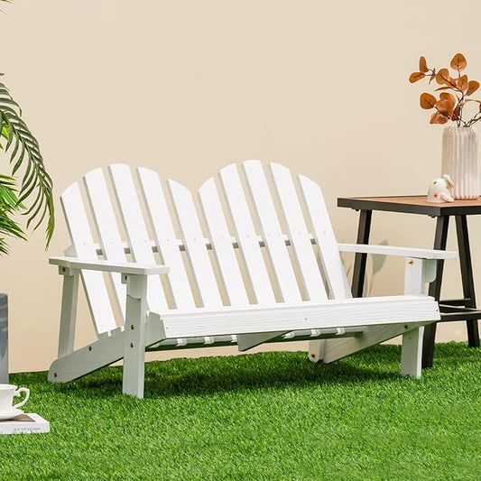 Giantex Kids 2-Seat Adirondack Chair - Fir Wood Double Loveseat with High Backrest, Arm Rest, 300 LBS Weight Capacity, Outdoor All Weather Porch Chair for Balcony, Backyard, Poolside, Yard (1, White)
