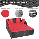 COSTWAY Outdoor Patio Rattan Daybed, Sponge Cushioned Loveseat Sofa with 4 Pillows, Wicker Furniture Sunbed for Balcony - Photo 4
