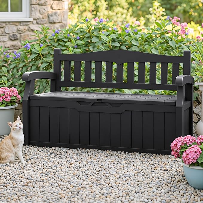 Homall 75 Gallon Outdoor Storage Benches Lockable Deck Box with Waterproof and UV Resistant - Photo 2